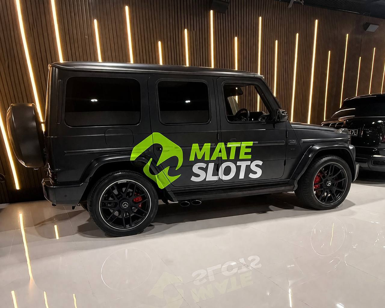 Branded premium SUV displayed in a luxury showroom